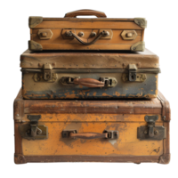 Vintage Travel Suitcases Stacked on Each Other in Rustic Style for Nostalgic Journey Atmosphere png