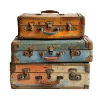 Vintage Suitcase Stack in Various Colors with Worn-Out Texture and Retro Design png