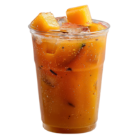Refreshing Orange Juice with Ice and Mango in Clear Cup for Summer Enjoyment png