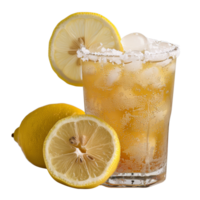 Refreshing Lemonade with Ice in a Glass and Sliced Lemons on a Light Background png