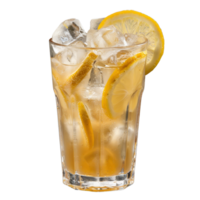 Refreshing Lemonade Drink Garnished with Lemon Slices and Ice Cubes in a Clear Glass png