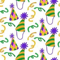 pattern of a festive hat with a pompom and confetti. Colorful bright multicolor texture. Rhomb. Suitable for decorating parties, holidays, birthdays, carnivals and other special occasions vector