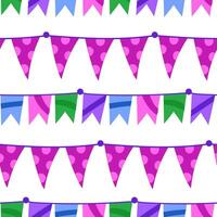 pattern of colored flags and confetti for events. Seamless ropes with holiday flags. For the design of invitations, promotional materials, decorations and posters for holidays, carnival events vector