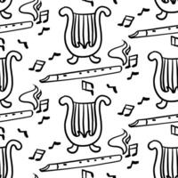 pattern of magical harp and pipe in doodle style. Magical musical instruments. Suitable for projects related to music, fantasy, magic. It will perfectly complement books, games, posters, atmosphere vector