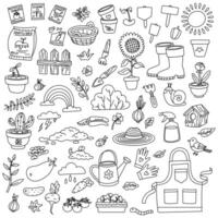 doodle set for planting plants dedicated to nature, growth and sustainable development. Monochrome flat illustration. For use in gardening blogs, environmental projects, and articles on agriculture vector