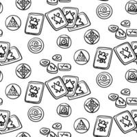 pattern of shark objects. Stones, runes, signs of elements, cards with magical tools in style of doodles. Monochrome, seamless. Suitable for fantasy projects, books, games, artwork related to magic vector