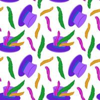 feathered hat pattern for a Mardi Gras costume party. seamless texture is colored. It is suitable for making invitations, promotional materials, as well as decorations for themed events and carnivals. vector