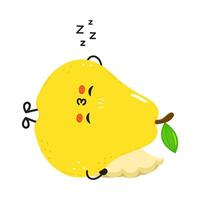 Cute yellow pear cartoon character is sleeping soundly on a pillow, complete with zzz floating above its head, isolated on white. vector