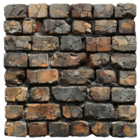 Textured Wall of Weathered Brick with Cracks and Varied Colors in a Rustic Setting png