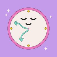 Cute Sleeping Clock Illustration. Funny and cute sleeping clock with closed eyes and a peaceful expression, ideal for bedtime or relaxation themes vector