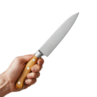 Culinary Tools Chefs Knife in Hand on transparent background. png