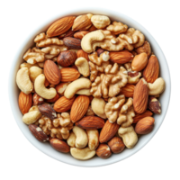 Delicious Mixed Nuts in Bowl on transparent background png