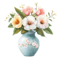 Floral Vase on White Background on transparent background. png