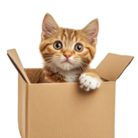 Adorable Kitten in Box White Background on transparent background. png
