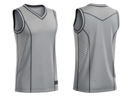 stylish basketball jersey mockup in gray showcases modern design with mesh fabric and sleek lines, perfect for sports enthusiasts png