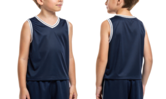 stylish basketball jersey mockup designed for young athletes showcases sleek navy color and modern fit, perfect for any game png