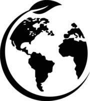 A black and white logo of a globe with a leaf vector