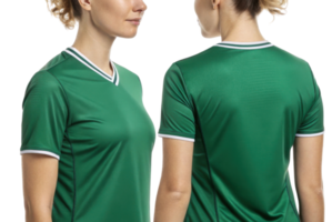 stylish soccer jersey mockup featuring green design that showcases both front and back views, perfect for sports enthusiasts png