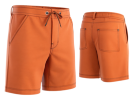 Stylish shorts mockup featuring vibrant orange color with detailed stitching and pockets, perfect for summer wear and casual outings png