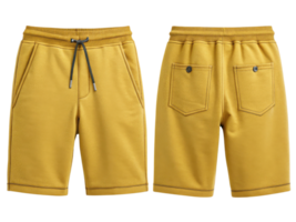 Stylish mockup of yellow shorts featuring comfortable design with pockets and drawstring waist perfect for casual wear png