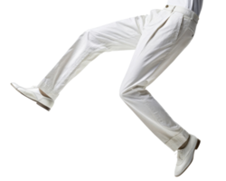 Stylish white pants mockup showcasing dynamic pose that captures movement and elegance in fashion png