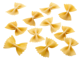 Farfalle pasta pieces scattered on transparency background, showcasing their unique bow tie shape and smooth texture, perfect for various dishes png
