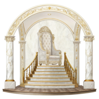 luxurious throne on grand staircase, surrounded by elegant columns and ornate details, exuding opulence and sophistication png