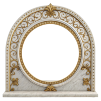 Elegant decorative mirror frame with intricate gold detailing and marble base, perfect for enhancing any interior space png