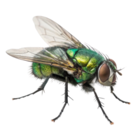 close up image of vibrant green fly with detailed wings and body, showcasing its intricate features and colors png