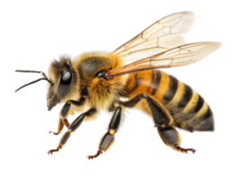 close up image of bee showcasing its detailed features, including wings and body structure, highlighting its importance in nature png