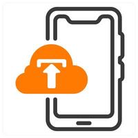 mobile data backup icon concept in orange vector