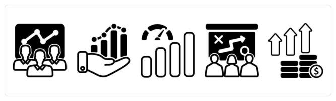 A set of five business icons as efficient team, business growth, improve performance vector