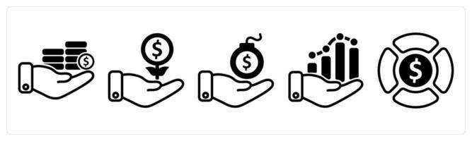 A set of five business icons as investment, investment growth, debt vector