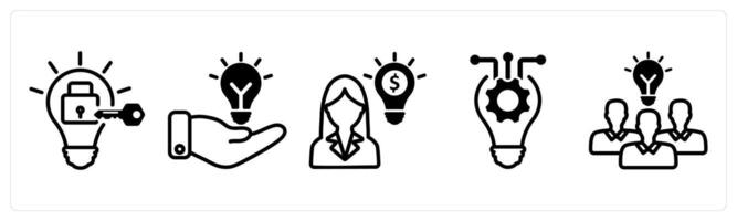 A set of five business icons as problem fix, solution, business idea vector