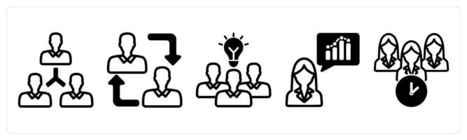 A set of five business icons as user network, employee change, teamwork solution vector