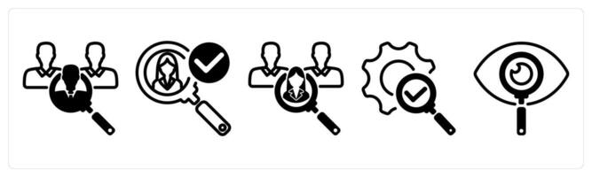 A set of five business icons as recruitment, find candidate, correction vector