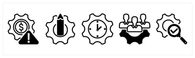 A set of five business icons as business risk, engineering, time setting vector