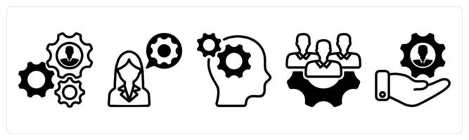 A set of five business icons as business support, technical support, business thinking vector