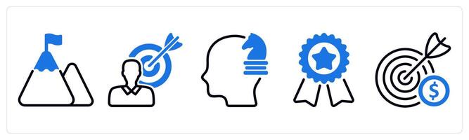 Set of 5 business icons as mission, career target, strategic thinking vector