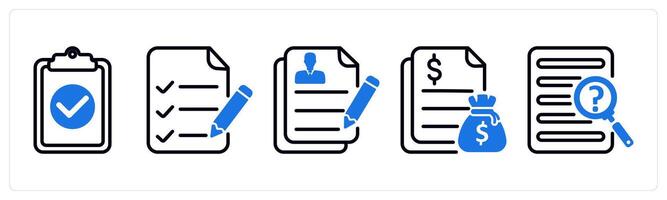 Set of 5 business icons as task done, checklist, job application vector