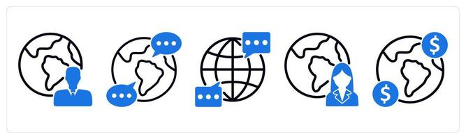 Set of 5 business icons as global business, global communication, income vector
