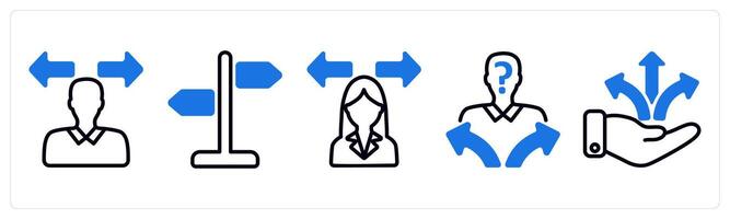 Set of 5 business icons as confusion, direction sign, confusion in decision making vector