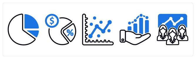 Set of 5 business icons as pie chart, tax rate, graph vector