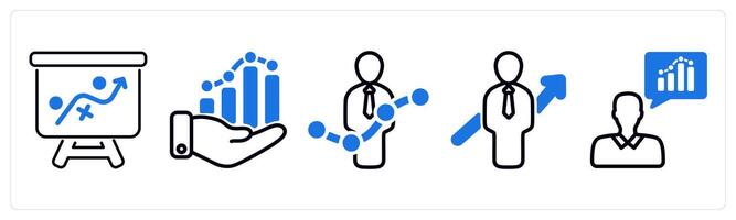 Set of 5 business icons as planning, business growth, performance level vector