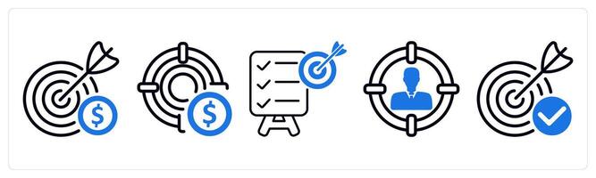 Set of 5 business icons as business target, profit target, objective vector