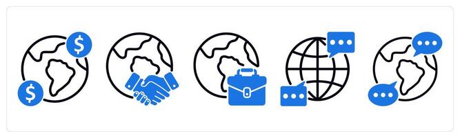 Set of 5 business icons as income, global business deal, international business vector