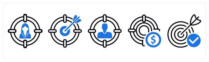Set of 5 business icons as target customer, focus target, profit target vector