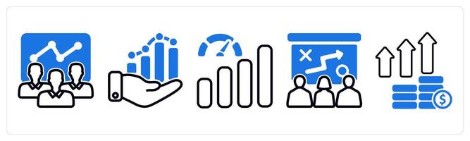 Set of 5 business icons as efficient team, business growth, improve performance vector
