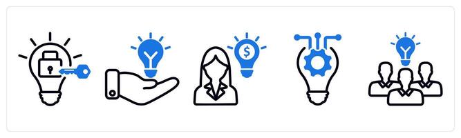 Set of 5 business icons as problem fix, solution, business idea vector
