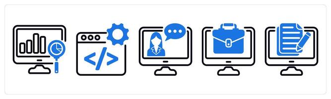 Set of 5 business icons as analysis, web development, online consultation vector